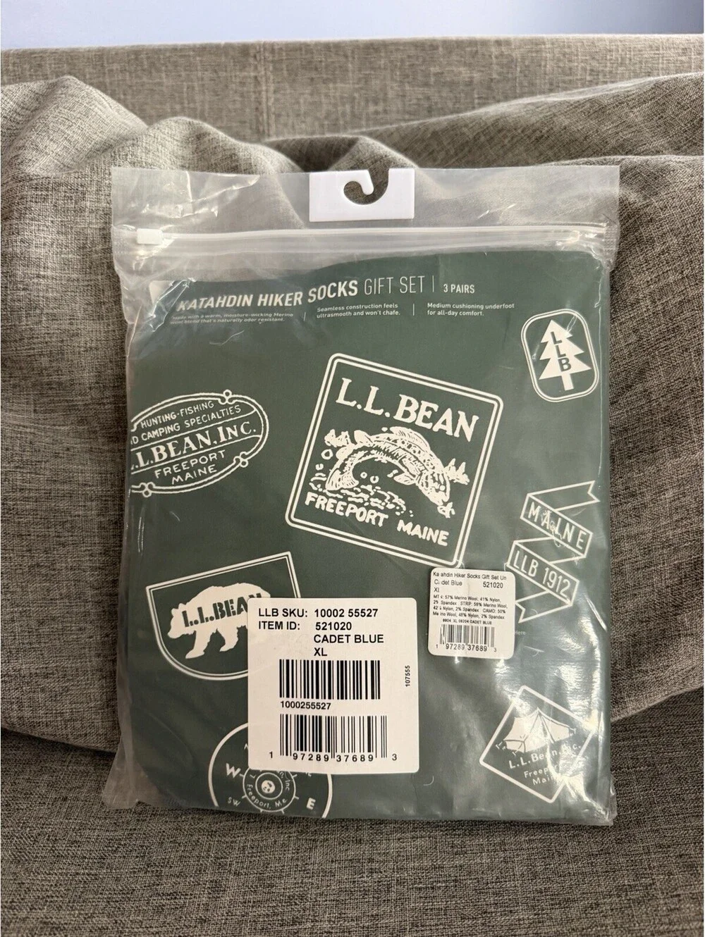 LL Bean Katahdin Hiker Socks Gift Set 3 Pair XL 12-16 Cadet Blue New USA Made